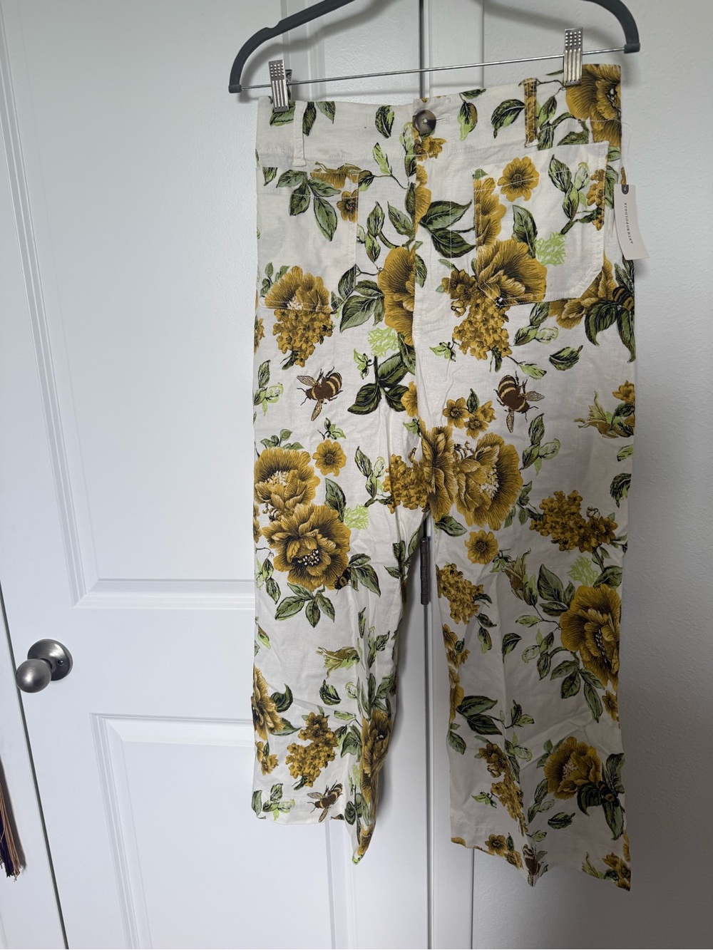Maeve White Wide-Leg Floral Crop Pants with Yellow & Green Print - Picture 2 of 4